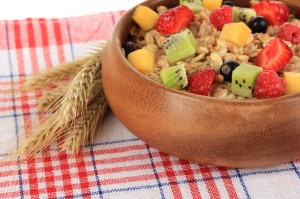 Oatmeal with fruits close-up