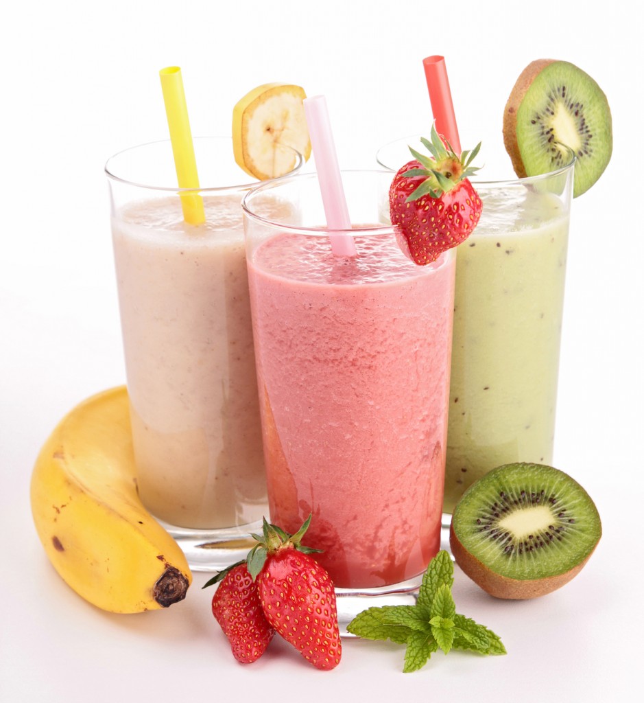 three glasses of smoothies