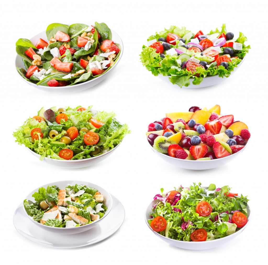 set with different salads