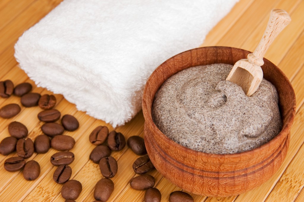 Homemade skin exfoliant (scrub) of ground coffee and sour cream