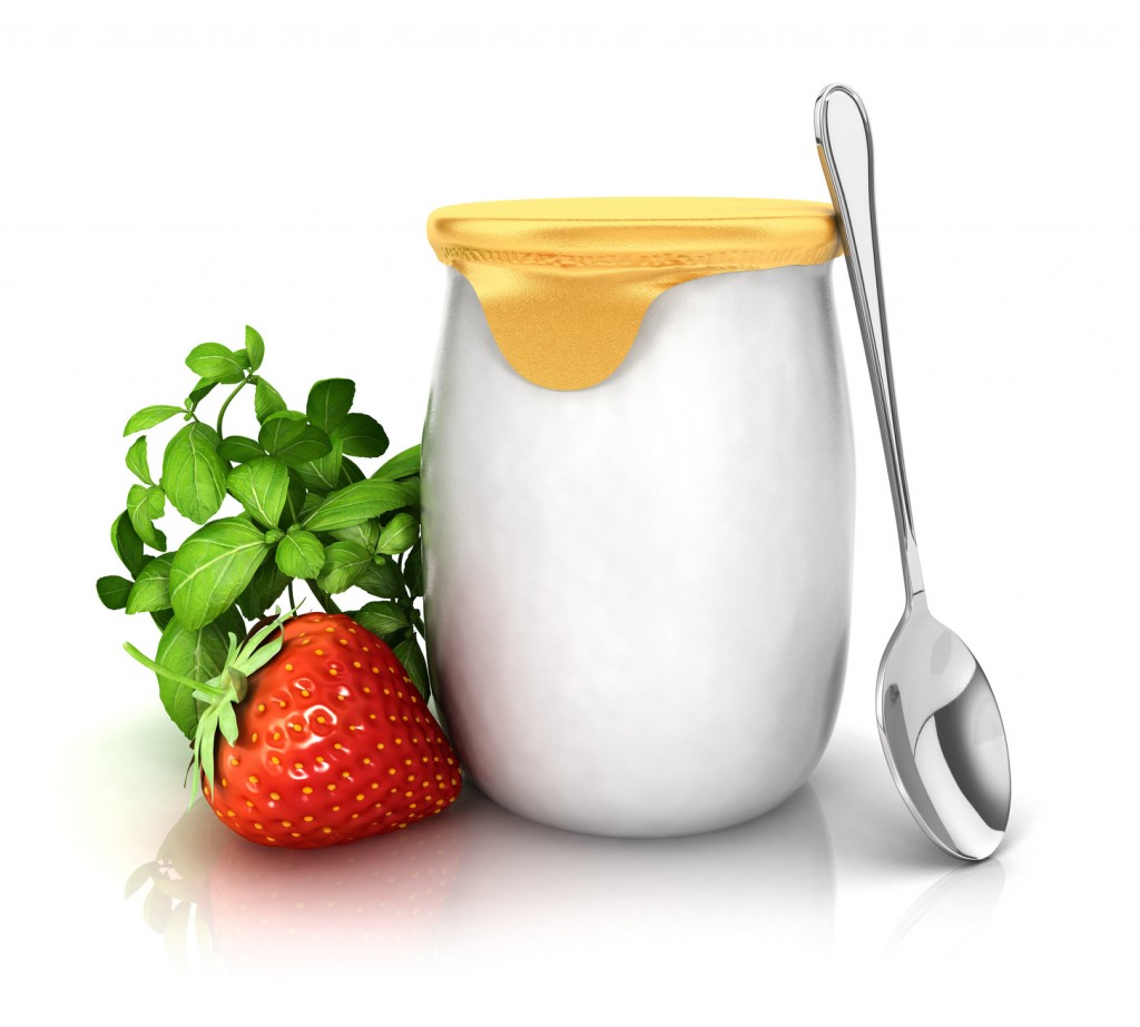 3d yoghurt with a strawberry