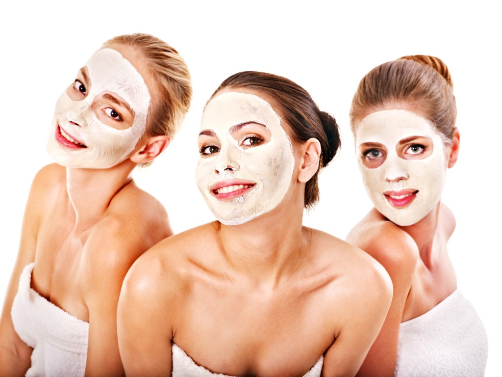Group women with  facial mask.