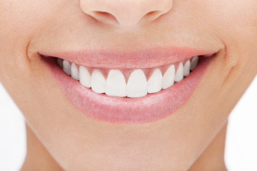 Closeup of smile with white healthy teeth